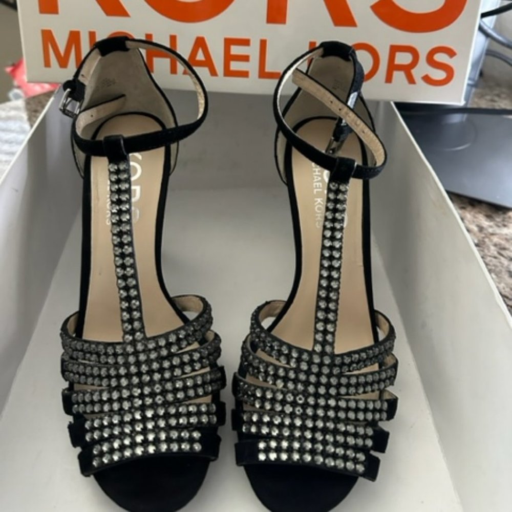 Kors Micheal Kors Amaryn Black Suede Rhinestone Bling Sexy Heels Sz 8M